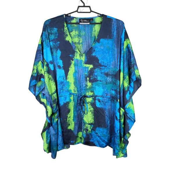 Womens Catherines Added Dimensions Blue & Green Abstract Poncho Top Polyester 5X - Picture 1 of 8